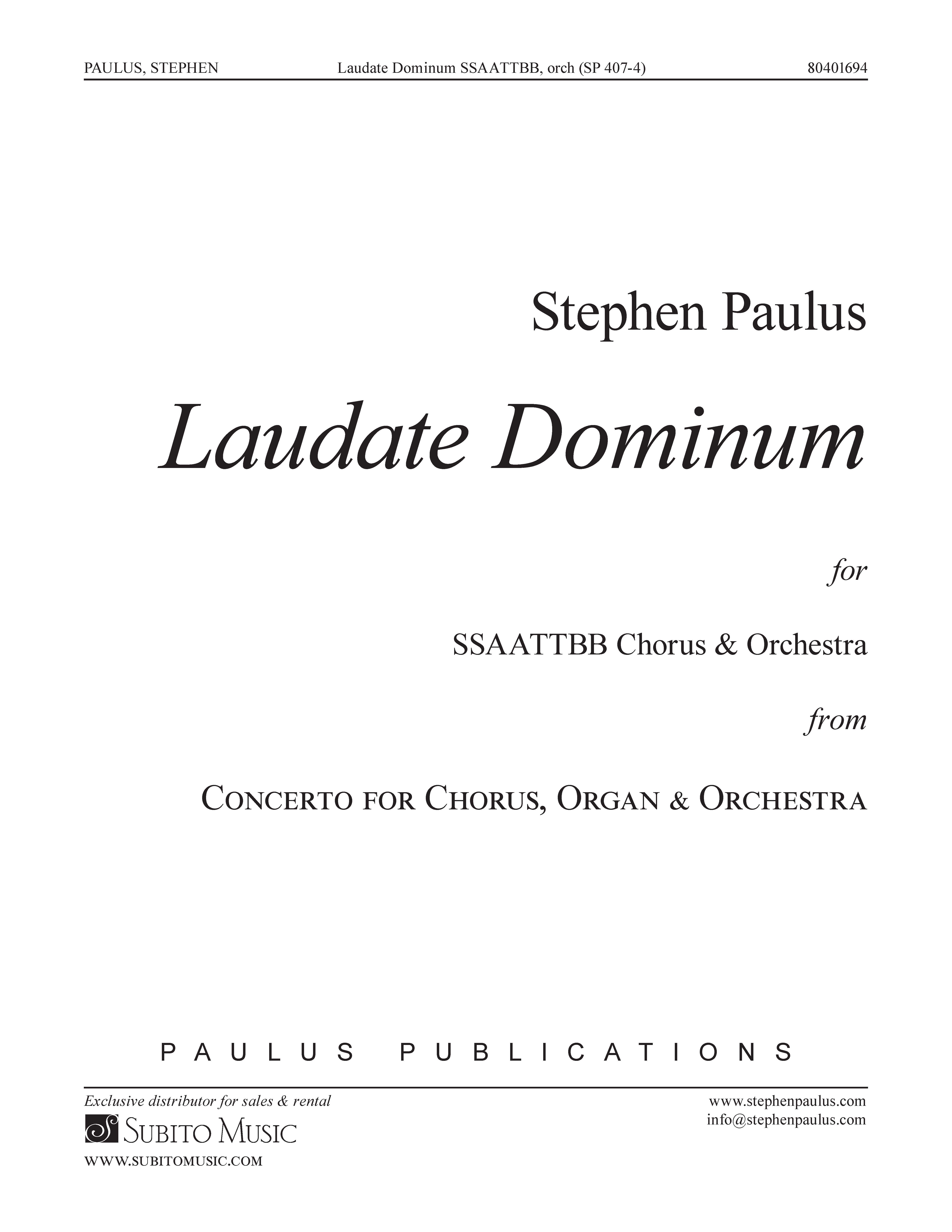 Laudate Dominum (from Concerto for Chorus, Organ & Orchestra) for SATB Chorus & Keyboard reduction - Click Image to Close